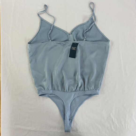 Abercrombie & Fitch Light Blue Satin Button Up Bodysuit Thong back Size Medium - Picture 15 of 16